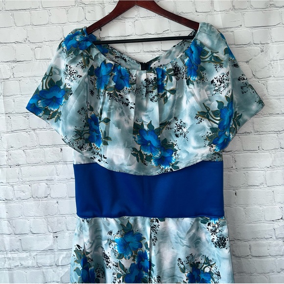 Floral Blue & Green Long Sleeveless Flower Dress size XL - Picture 5 of 15